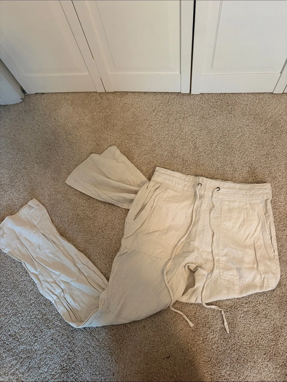 Nicole Miller Men's Drawstring Linen Joggers - Cream